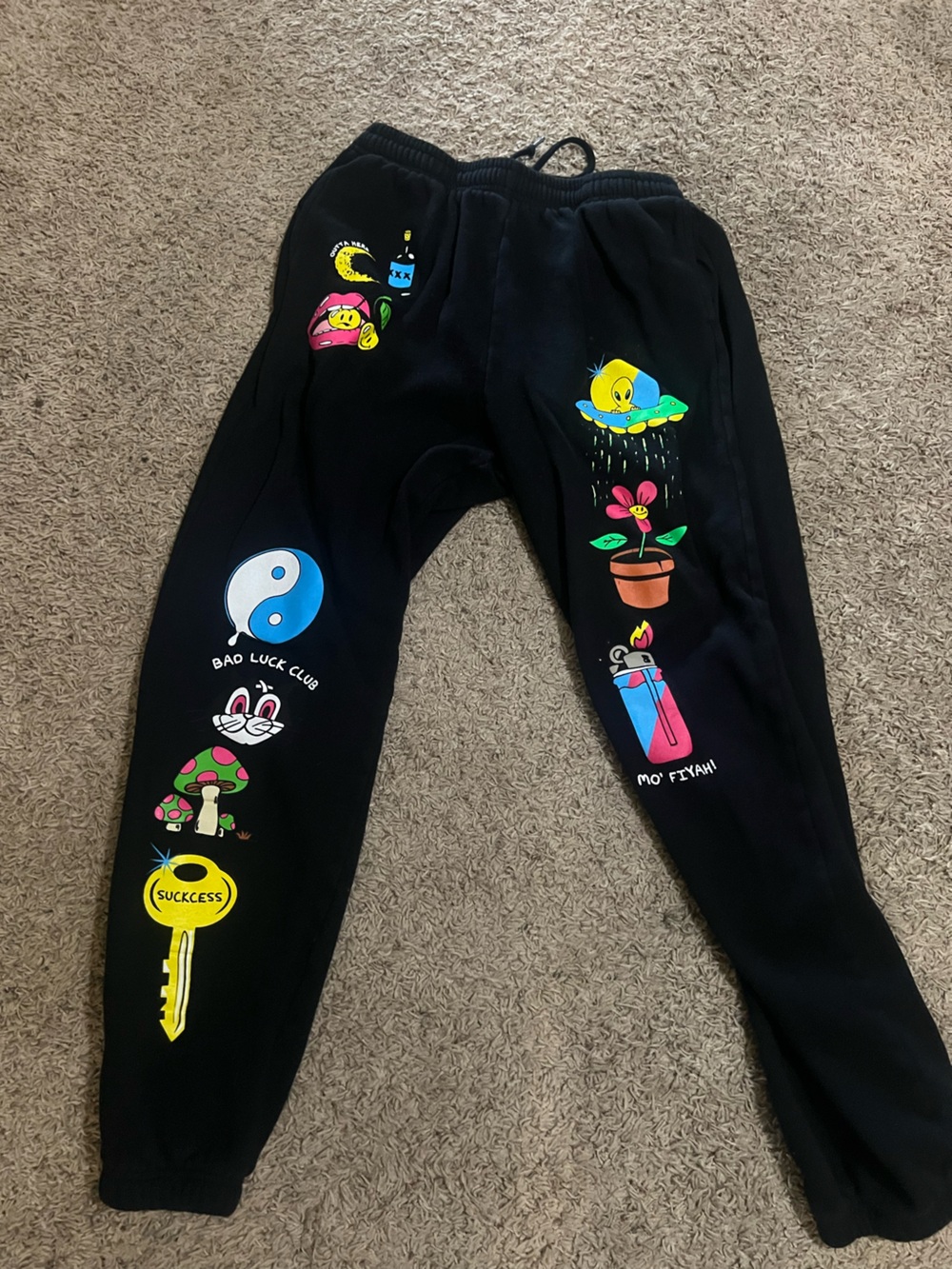 Graphic Black Jogger Sweatpants with Colorful Prints